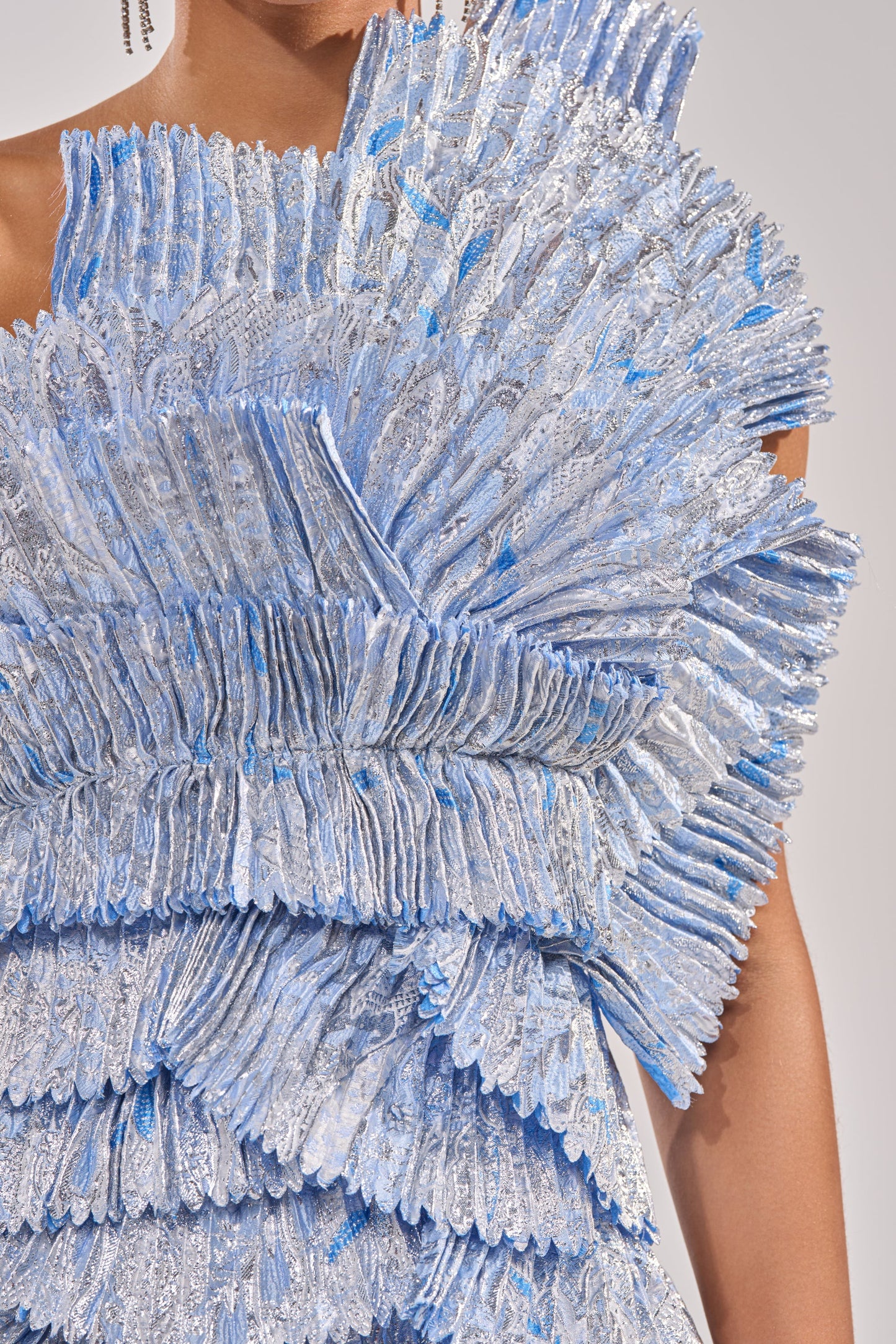 Celenor Blue Asymmetric One-Shoulder Tiered Fringe Midi Dress
