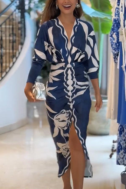 Celenor Multicolor Tribal Print Long Sleeve Midi Dress