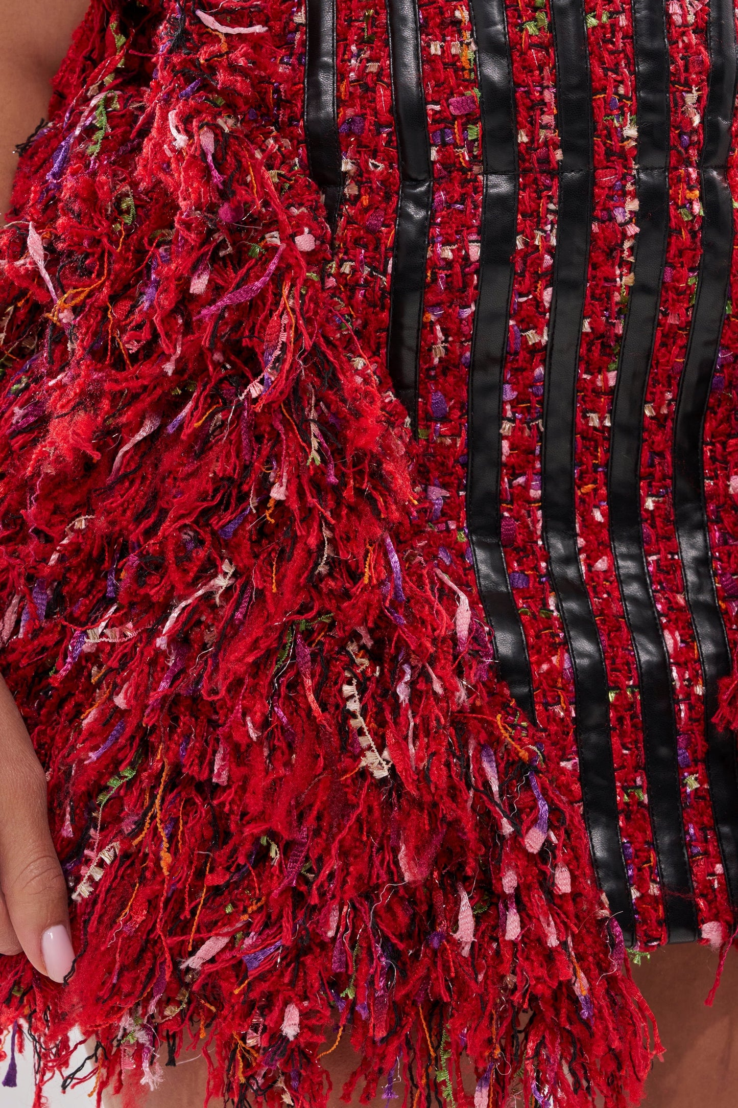 Celenor Red Strapless Tweed Corset Fringe Skirt Mini Dress