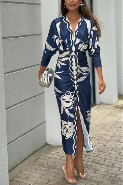 Celenor Multicolor Tribal Print Long Sleeve Midi Dress