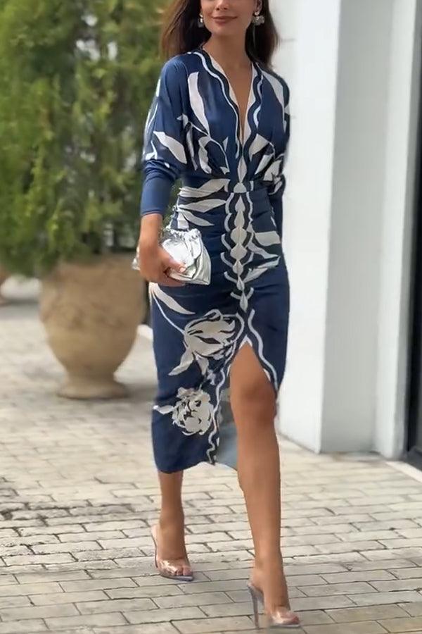 Celenor Multicolor Tribal Print Long Sleeve Midi Dress