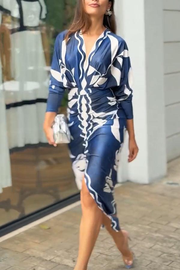 Celenor Multicolor Tribal Print Long Sleeve Midi Dress