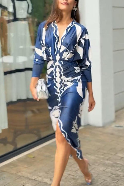 Celenor Multicolor Tribal Print Long Sleeve Midi Dress