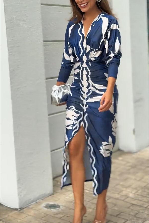 Celenor Multicolor Tribal Print Long Sleeve Midi Dress