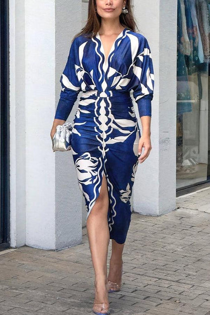 Celenor Multicolor Tribal Print Long Sleeve Midi Dress