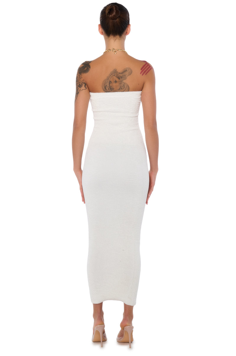 Celenor White Strapless Ribbed Knit Bodycon Tube Maxi Dress