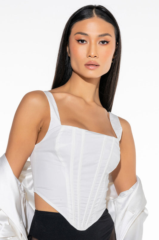 Celenor White Poplin Square Neck Sleeveless Boned Corset Top