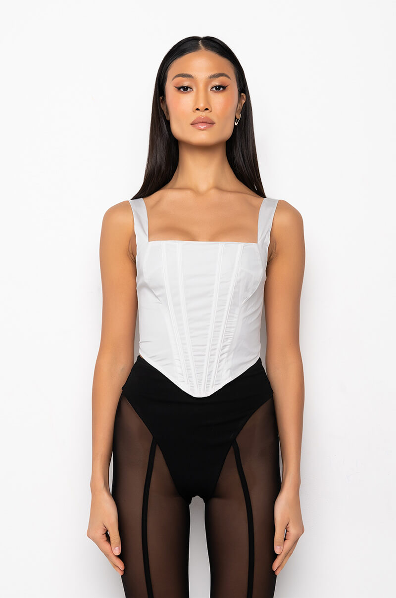Celenor White Poplin Square Neck Sleeveless Boned Corset Top