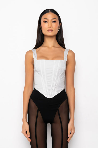Celenor White Poplin Square Neck Sleeveless Boned Corset Top
