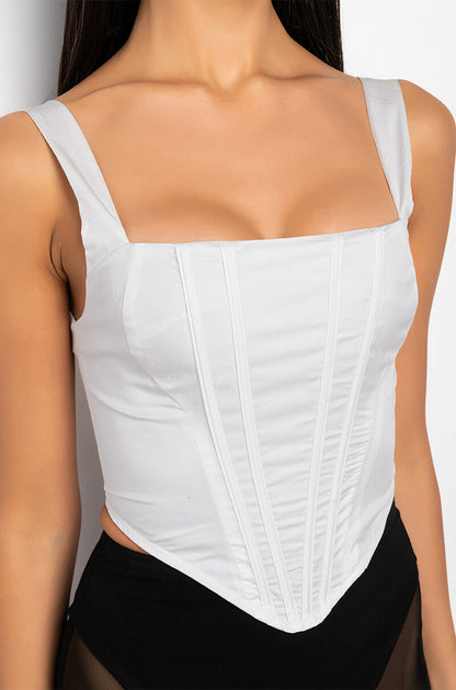 Celenor White Poplin Square Neck Sleeveless Boned Corset Top
