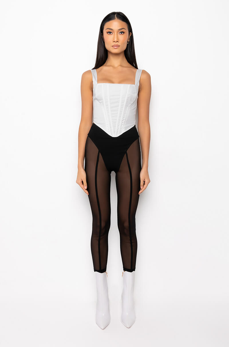 Celenor White Poplin Square Neck Sleeveless Boned Corset Top